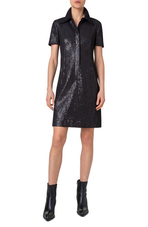 Akris Sequin Shirtdress In Black