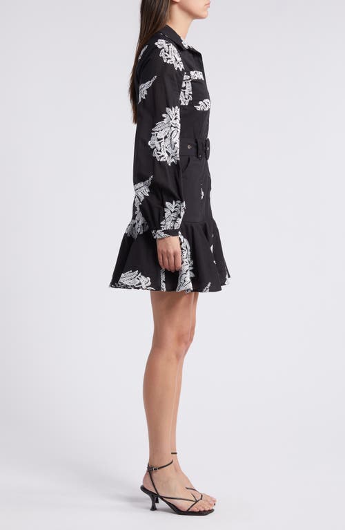 Shop Ciebon Ina Embroidered Long Sleeve Cotton Shirtdress In Black White