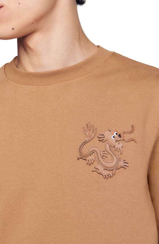 Shop Sandro Dragon Cotton Fleece Sweatshirt In Camel