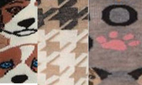 Memoi Pet Lover's Assorted 3-pack Crew Socks In Gray-black