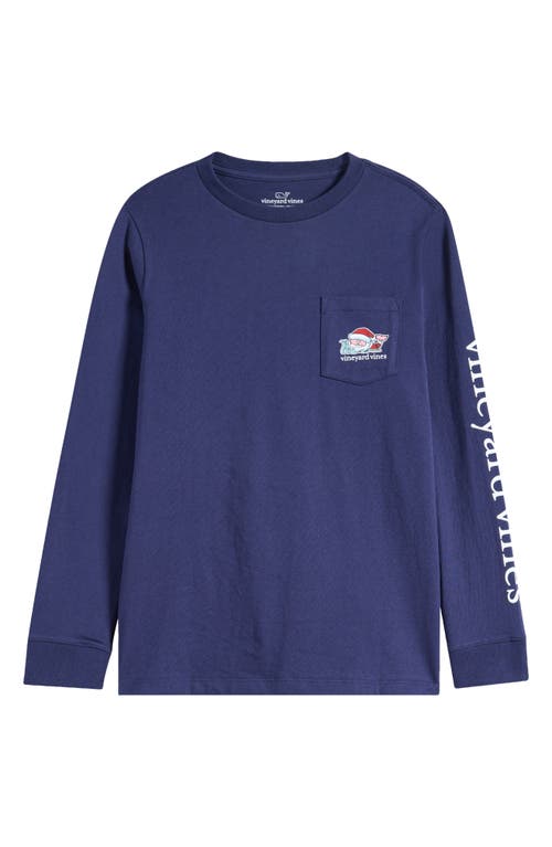 Vineyard Vines Kids' Naughty & Nice Long Sleeve Pocket Graphic T-shirt In Nautical Navy