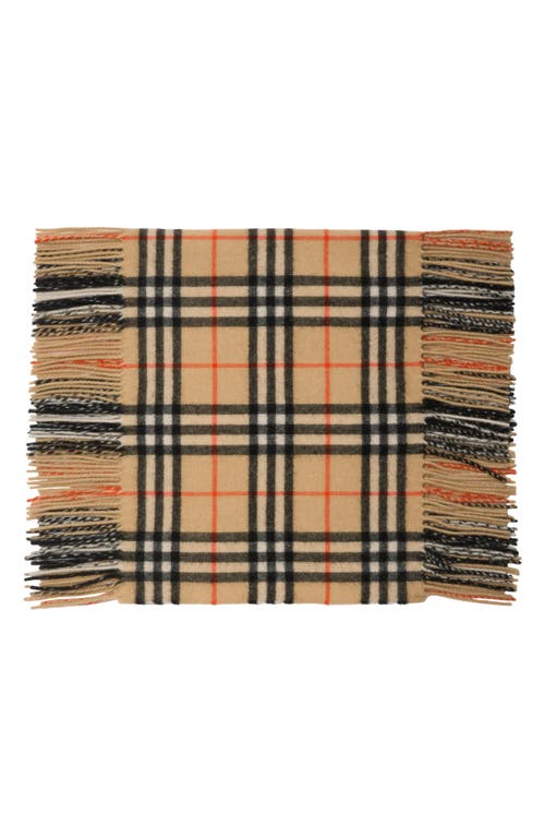Burberry Medium Check Happy Fringe Cashmere Scarf In Sand