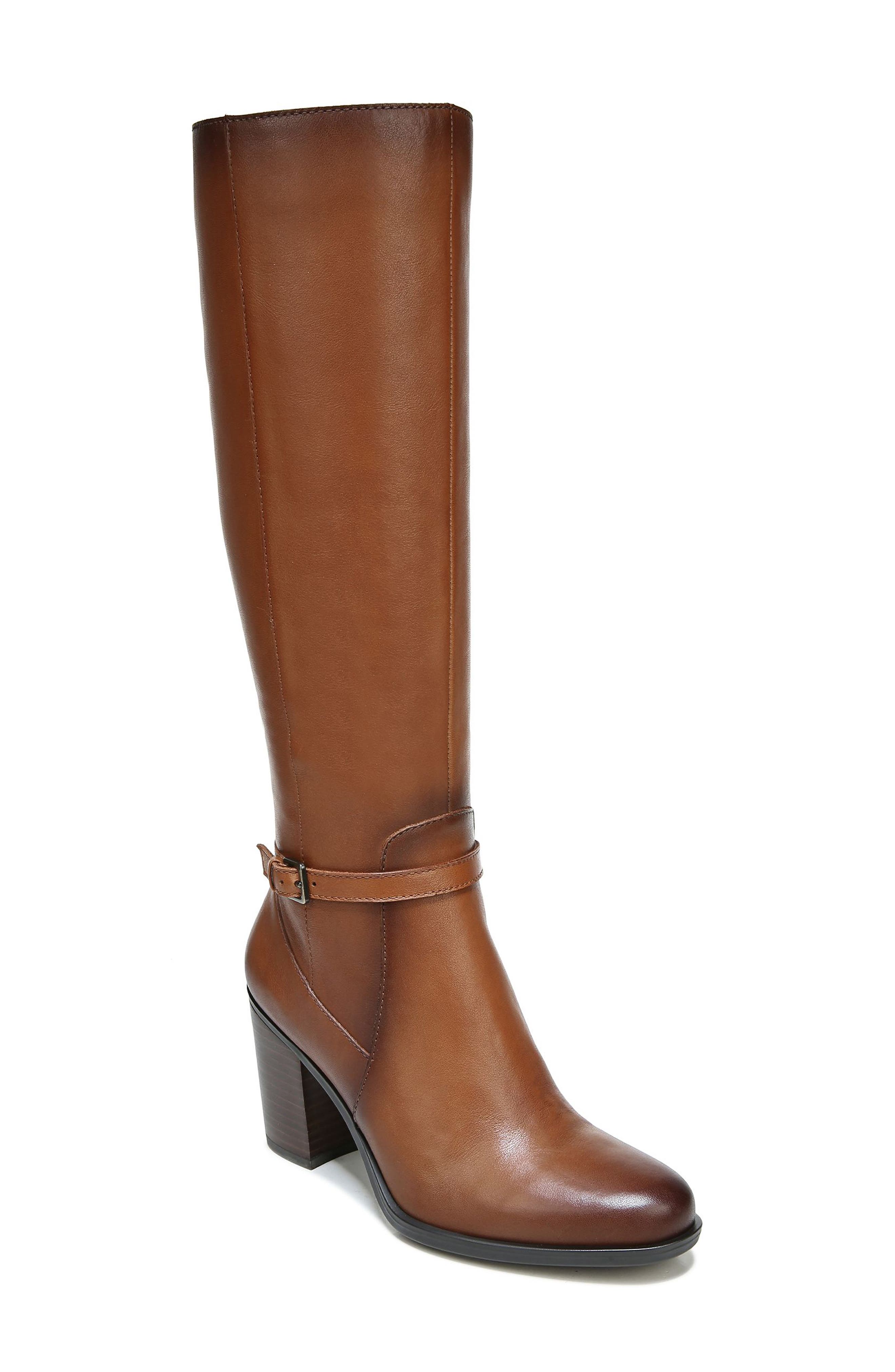 ladies flat brown knee high boots