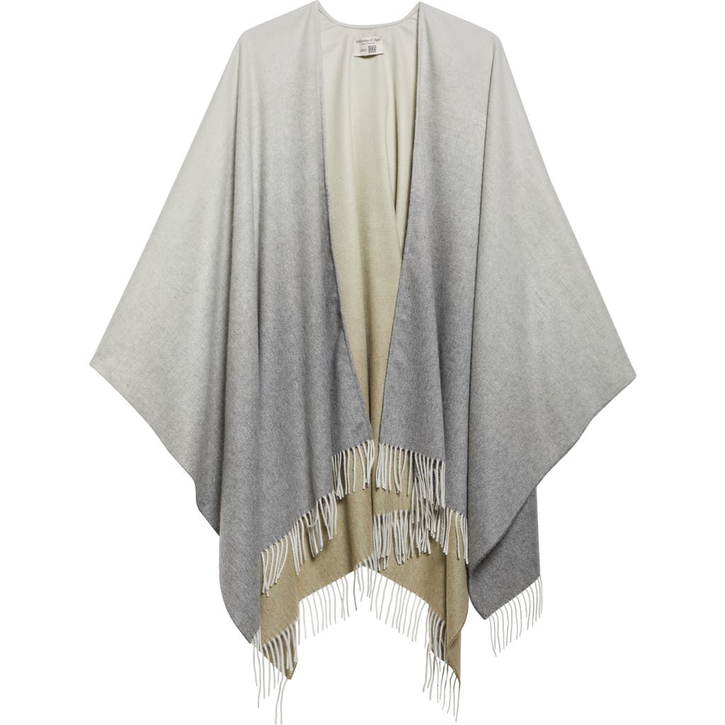 Johnstons Of Elgin Ombre Cashmere Fringe Cape In Olive/grey