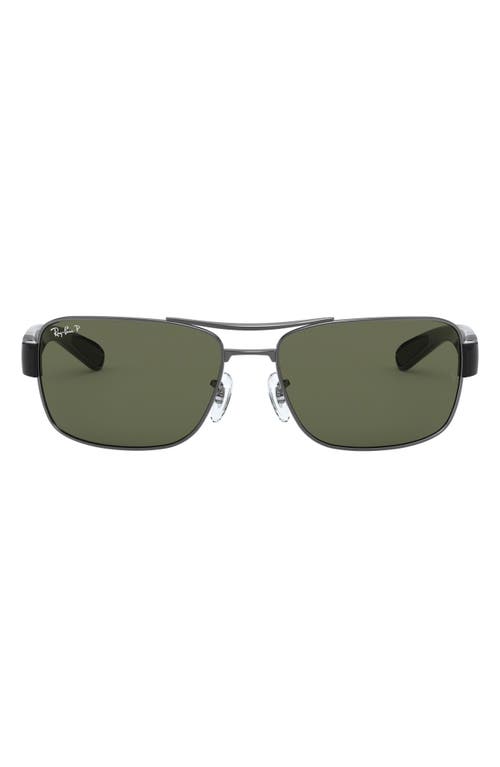 Ray-Ban 64mm Polarized Oversize Square Sunglasses in Gunmetal/Green at Nordstrom