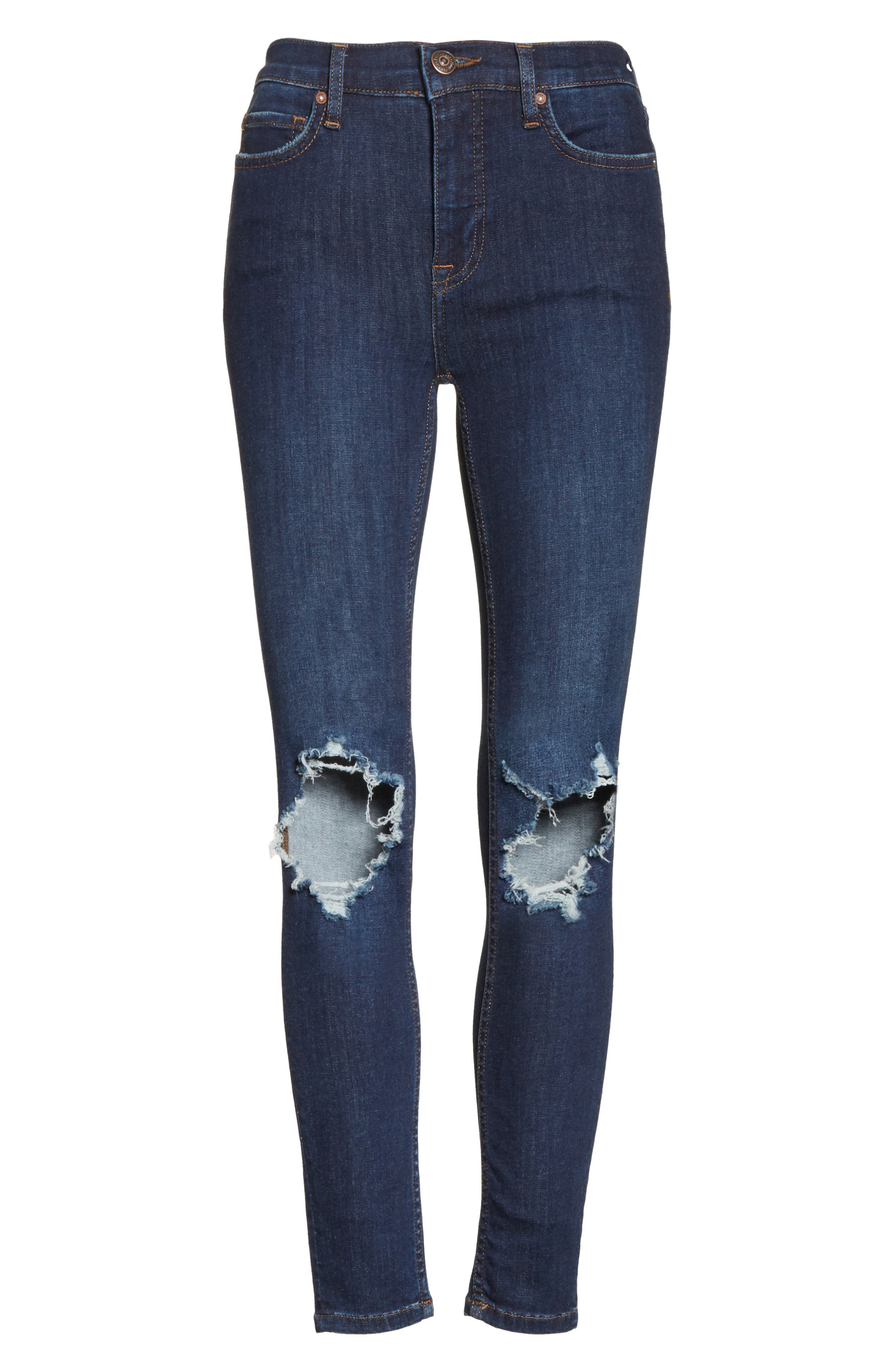 high rise busted knee skinny jeans