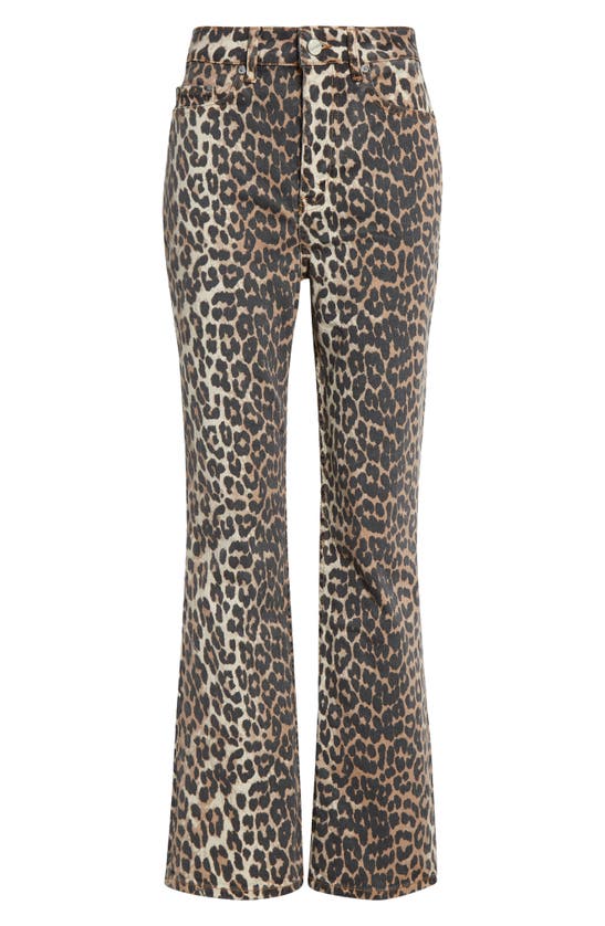 Shop Ganni Betzy Leopard Stretch Organic Cotton Crop Jeans