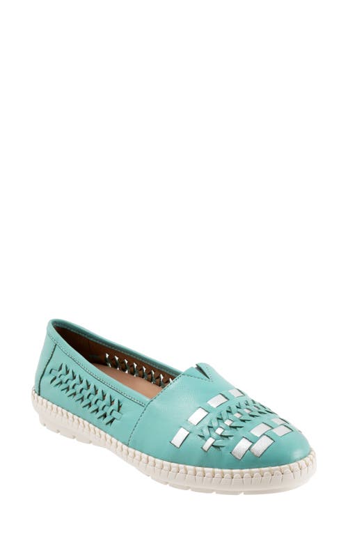 Trotters Rory Woven Flat In Aqua Blue/silver