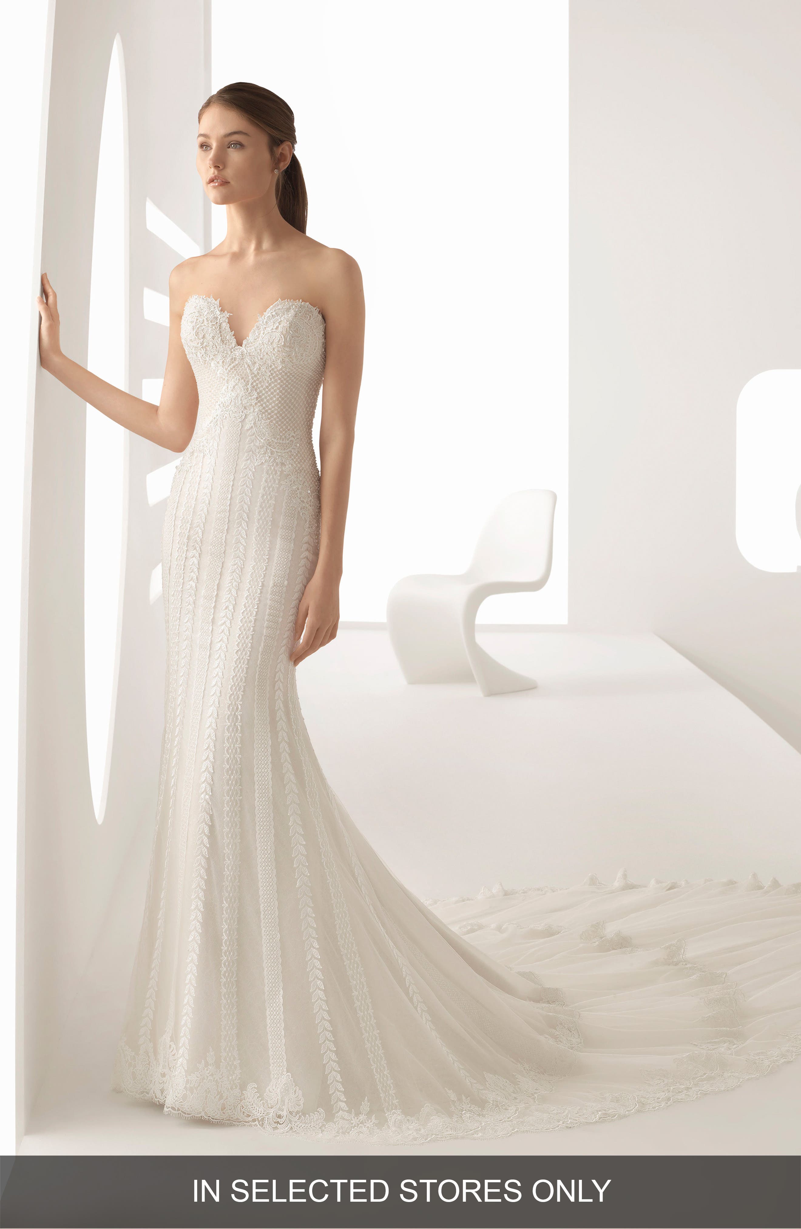 Rosa Clara Adele Beaded Lace Trumpet Gown, Size - Beige