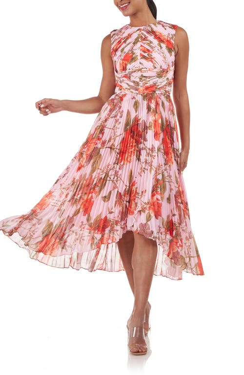 Bea Floral Print Pleated Midi Dress in Rose Tan