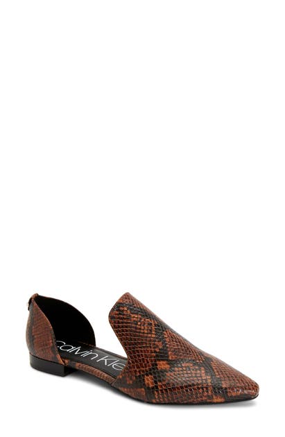 Calvin Klein Edona Loafer Flat In Dark Walnut Leather