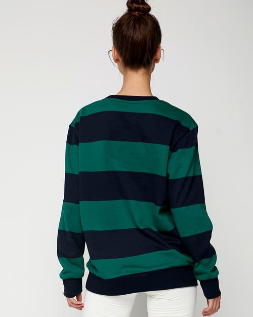 Rebody Active Embroidered Rebody Rugby Striped Sweatshirt Sustainable In Navy/green