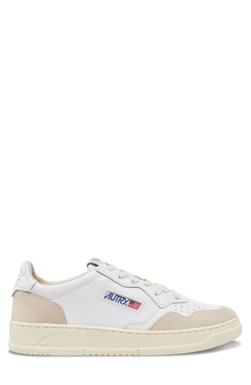 Autry 'medalist' White Low Top Sneakers With Beige Suede Details In White W/white