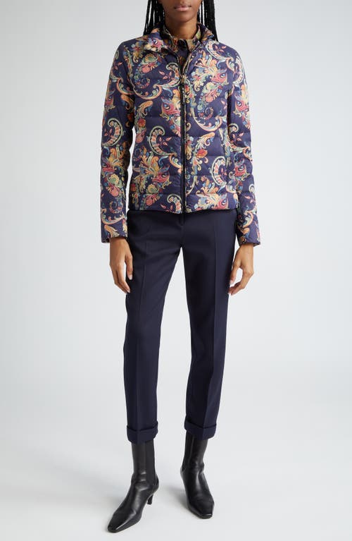 Shop Etro Paisley Down Puffer Jacket In Navy Multi