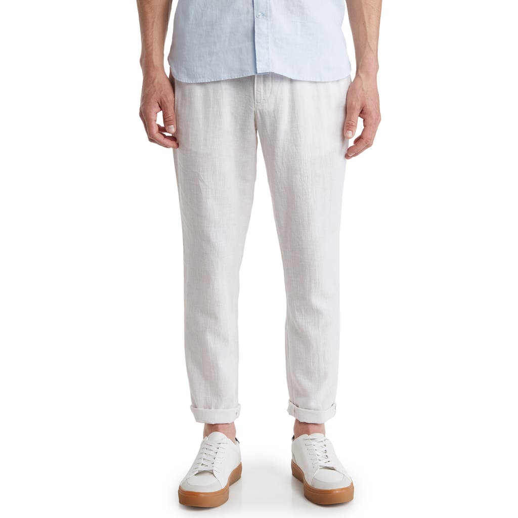 14th & Union Elastic Waist Linen Blend Trim Fit Pants In Grey- White Eoe
