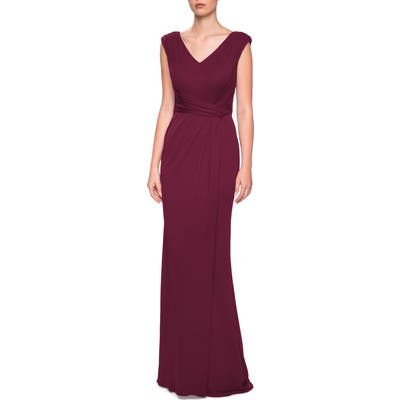 La Femme Fitted Jersey Gown, Red