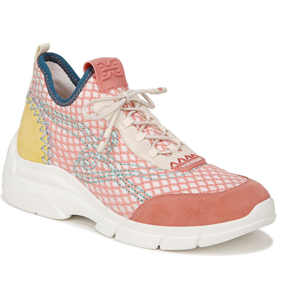 Sam Edelman Chelsie Knit Sneaker In Pink Coral/electric Lime