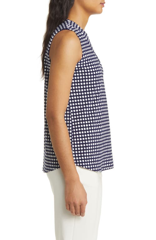 Shop Anne Klein Polka Dot Pleat Neck Shell In Distant Mt/anne White