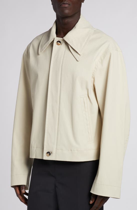 Shop Bottega Veneta Regular Fit Stretch Cotton Jacket In Ecru