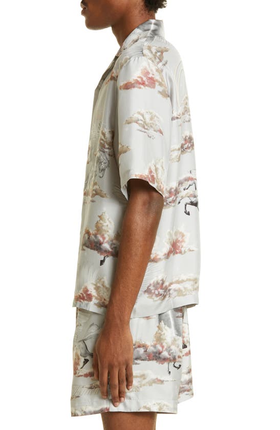 Amiri Pegasus Print Silk Bowling Shirt In Grey ModeSens