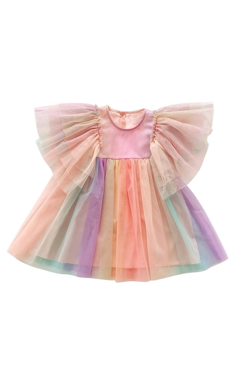 Lola + The Boys Kids'  Sunset Rainbow Tulle Dress In Multicolor