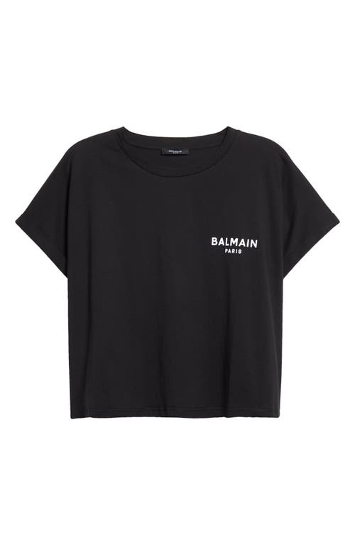 Shop Balmain Flocked Logo Crop T-shirt In Eab Black/white