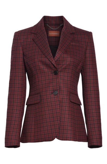 Click to view more detailed imagery on our partner's website Altuzarra Fenice Plaid Wool-Blend Blazer In Carmine/ Black