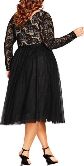 City Chic Rare Beauty Lace Bodice Long Sleeve Dress Nordstrom