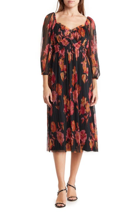 Floral Pleated Midi Dress