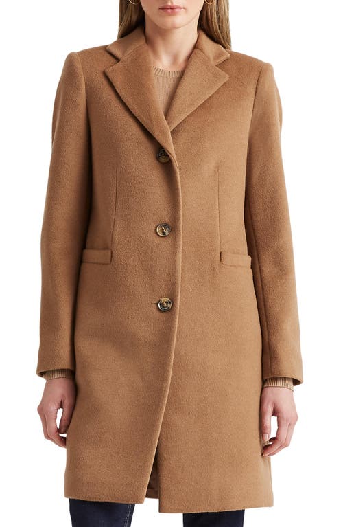 Shop Ralph Lauren Lauren  Plaid Wool Blend Reefer Coat In New Vicuna