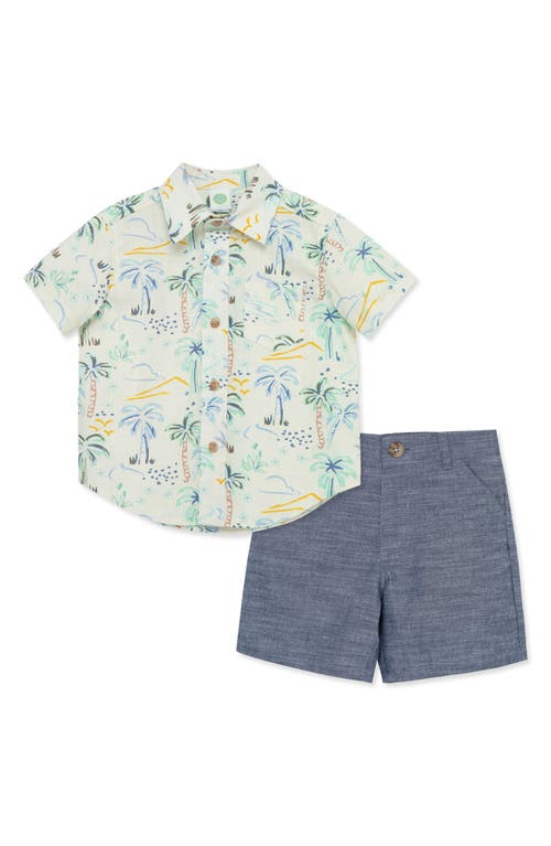 Little Me Tropical Short Sleeve Button-up Shirt & Shorts Set In Blue