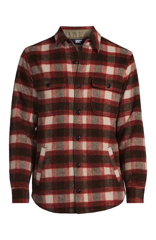 Shop Lands' End Super Brushed Shirt Jacket In Rich Coffee/dark Orange Plaid