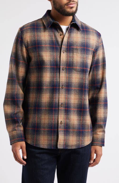 Pendleton Lodge Plaid Button-up Wool Shirt In Brown/navy/red Plaid