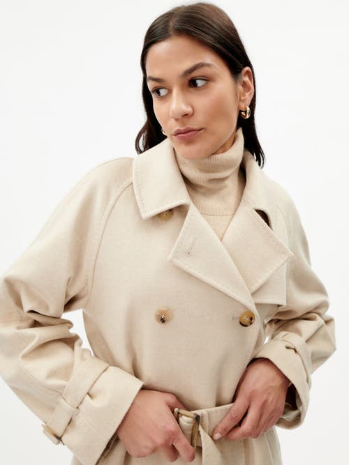 Gobi Mongolian Cashmere Organic Cashmere Color Double Breasted Trench Coat In Beige
