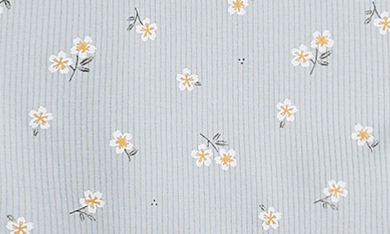 Shop Petit Lem Kids' Daisy Print Organic Cotton Rib Fitted Two-piece Short Pajamas In Blue Light