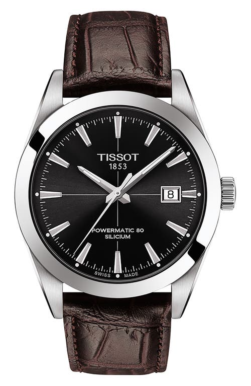 Tissot Gentleman Powermatic Leather Strap Watch, 40mm in Brown/Silver/Black at Nordstrom