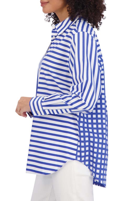 Shop Foxcroft Mix Stripe Boyfriend Shirt In Blue/white