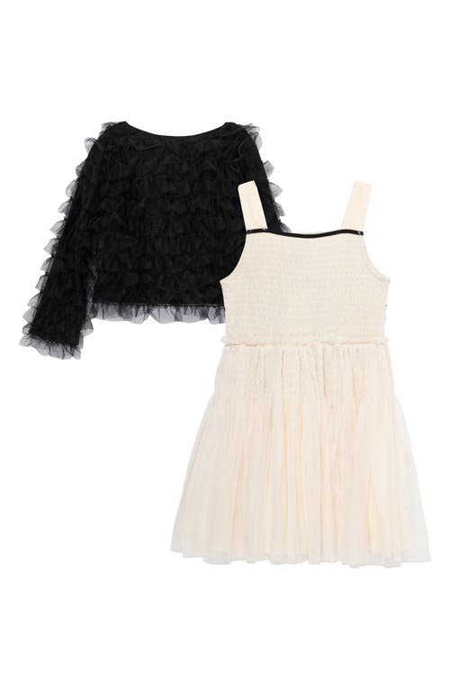 Peek Aren't You Curious Kids' Stripe Mesh Dress & Ruffle Cardigan Set In Cream