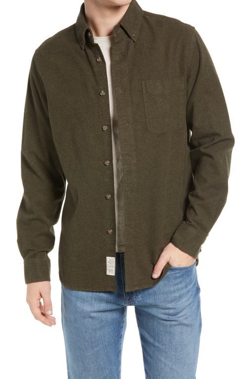Heather Flannel Long Sleeve Button-Up Shirt in Olive