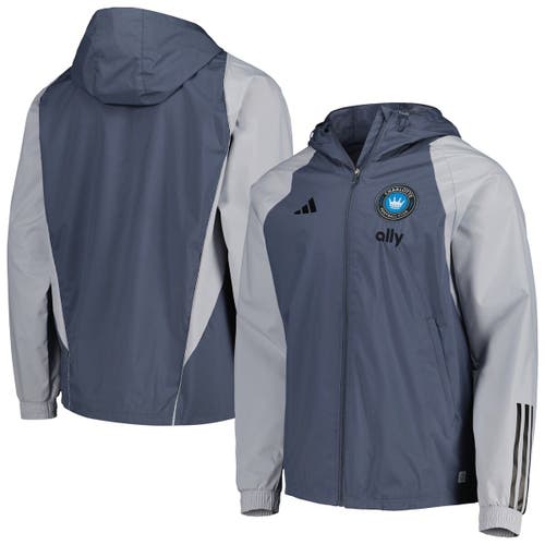 Men's adidas Charcoal Charlotte FC All-Weather Raglan Hoodie Full-Zip Jacket