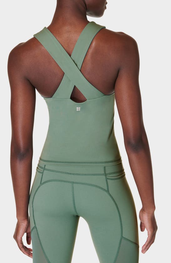 Shop Sweaty Betty Power Illusion Mesh Workout Tank In Cool Forest Green