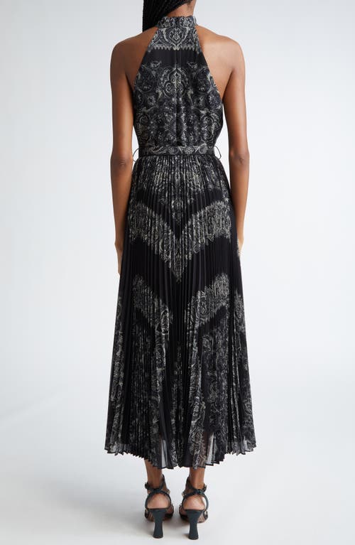 Zimmermann Sunray Belted Pleated Paisley-print Recycled Georgette Midi Dress In Black Paisley