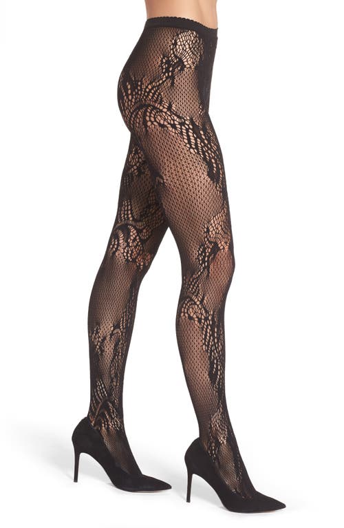 Feather Lace Fishnet Tights in Black