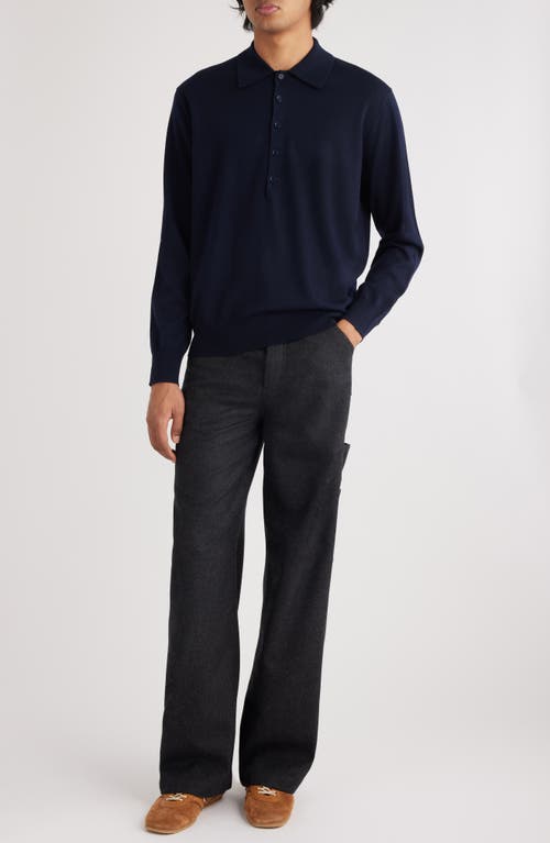 Shop Dries Van Noten Muano Wool Polo Sweater In Navy