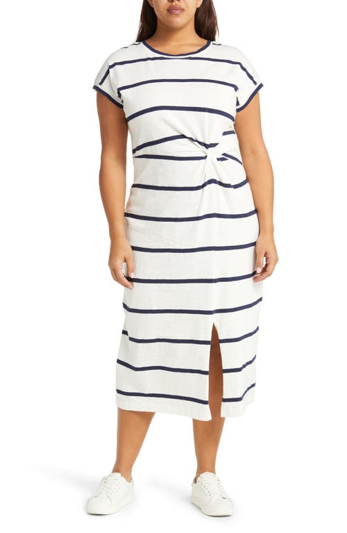 caslon(r) Twist Detail Organic Cotton Dress in Ivory- Navy Peacoat Stripe