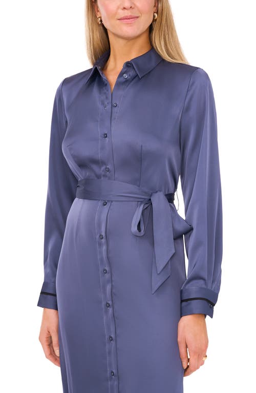 Shop Halogenr Halogen(r) Long Sleeve Satin Belted Shirtdress In Vintage Indigo Purple