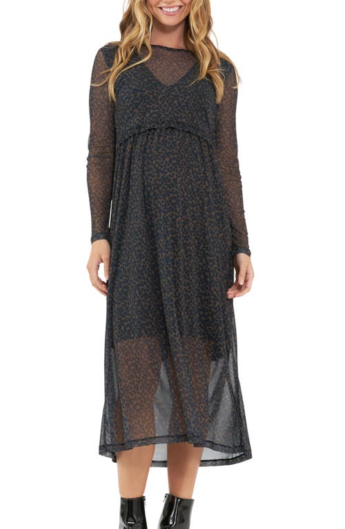 Shop Ripe Maternity Jen Long Sleeve Maternity/nursing Dress In Brown/black