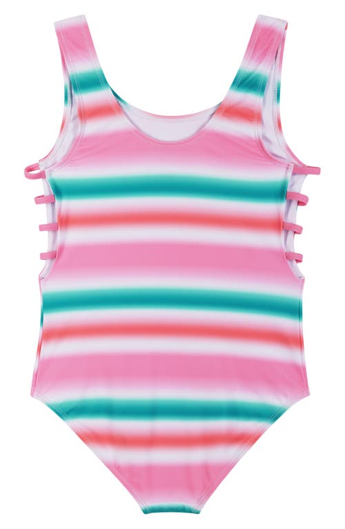 Shop Andy & Evan Kids' Strappy Cutout One-piece Swimsuit In Pink/blue/stripe