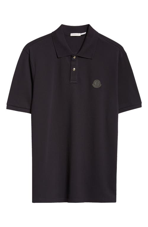 Moncler Logo Snap Placket Cotton Polo In Black