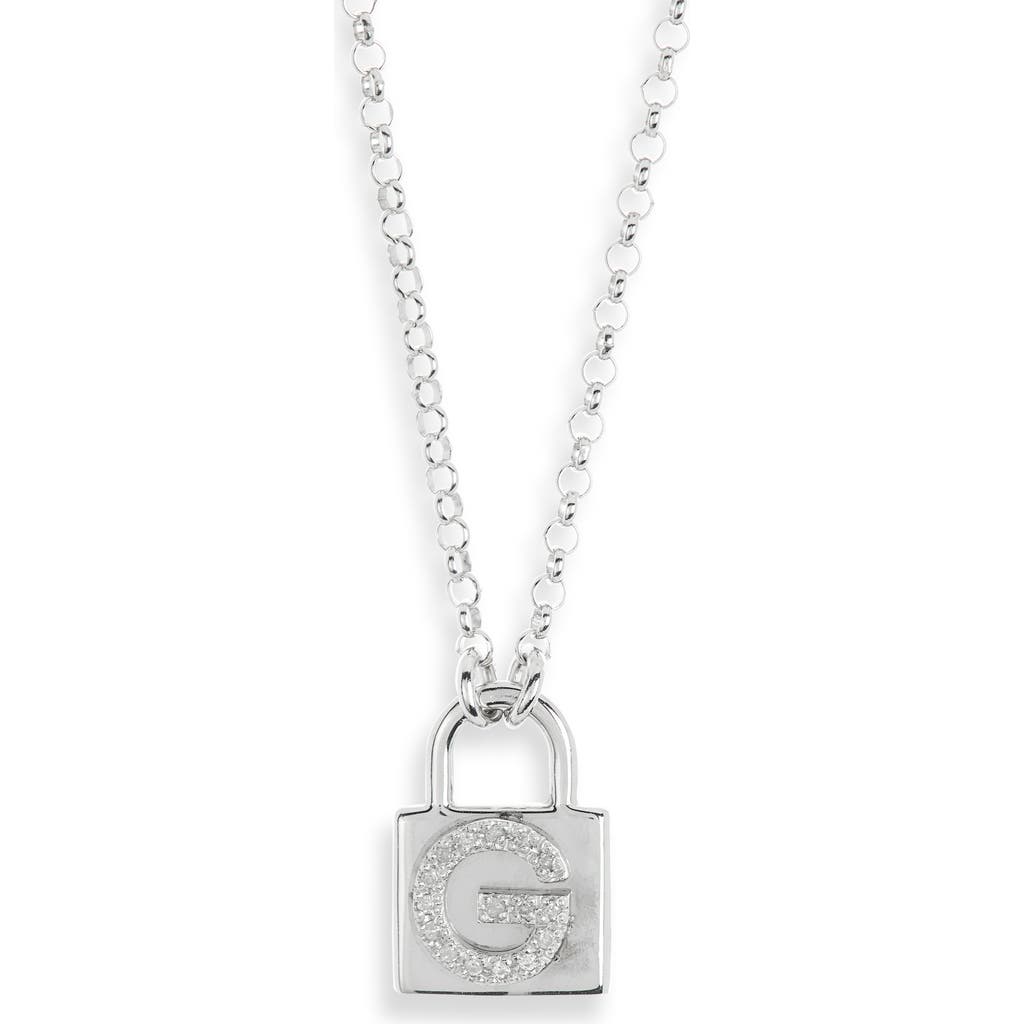 Meshmerise Diamond Padlock Initial Pendant Necklace In White-g